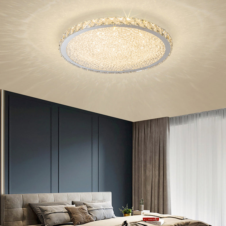 Lámpara de techo LED circular de acero inoxidable, montaje empotrado de cristal de estilo minimalista moderno para sala de estar