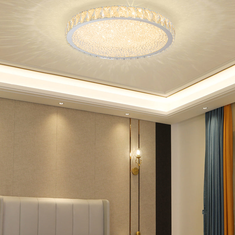 Lámpara de techo LED circular de acero inoxidable, montaje empotrado de cristal de estilo minimalista moderno para sala de estar