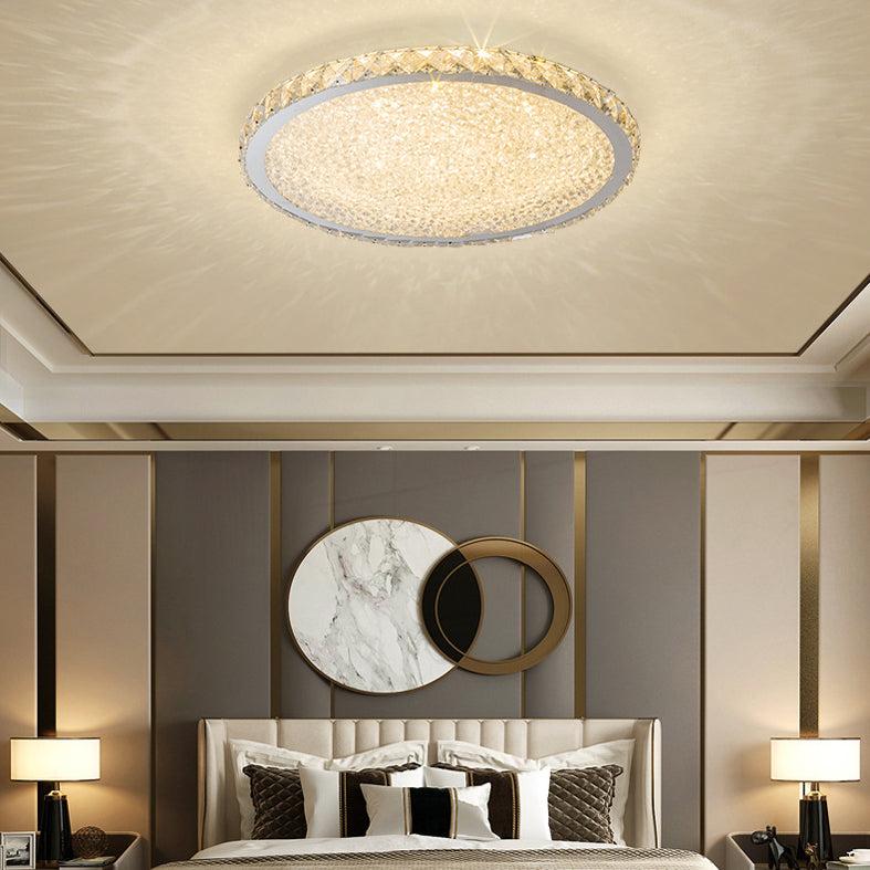 Lámpara de techo LED circular de acero inoxidable, montaje empotrado de cristal de estilo minimalista moderno para sala de estar