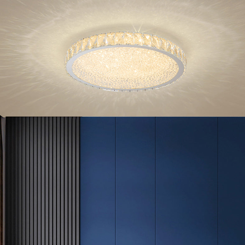 Lámpara de techo LED circular de acero inoxidable, montaje empotrado de cristal de estilo minimalista moderno para sala de estar