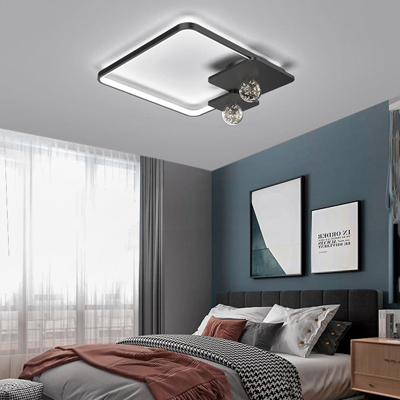 Zwarte rechthoekige inbouwlamp, minimalistische aluminium LED-plafondlamp met bolglazen kap