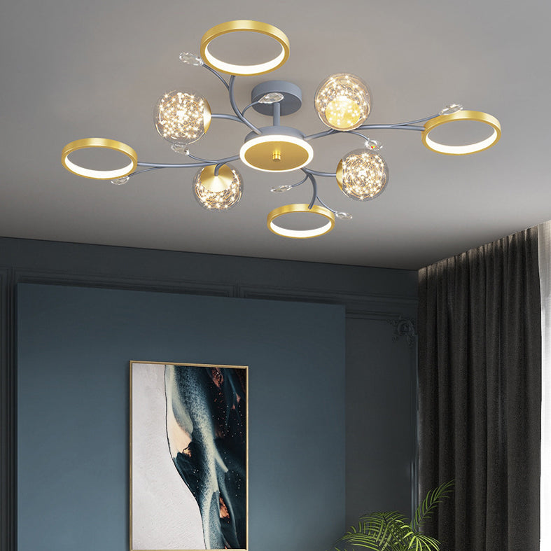 Cercle moderne Flush Lightture Amorture en verre transparent LED LED Semi Flush Light in Grey-Gold