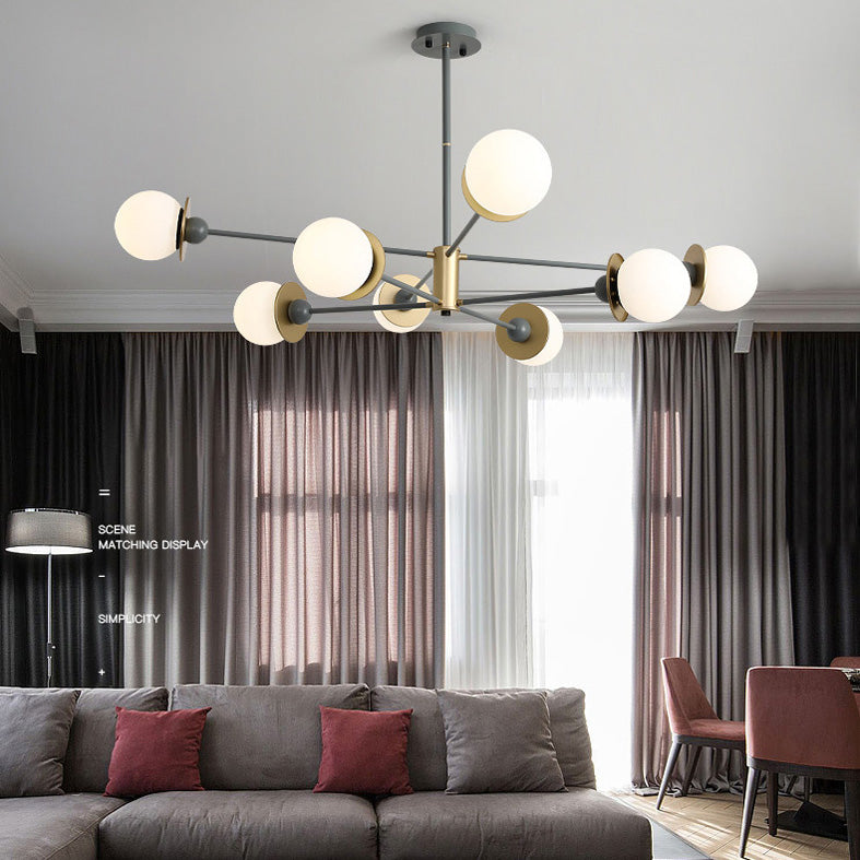 Starburst Chandelier Light Fixture Glass Dinning Room Hanging Chandelier in Grey