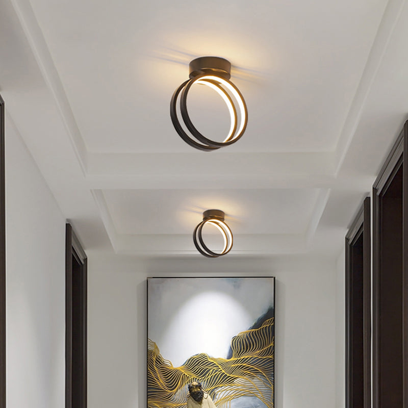 Loop Flush Mount Light Fixture Minimalist Black/White LED Ceiling Lighting in Warm/White/3 Color Light