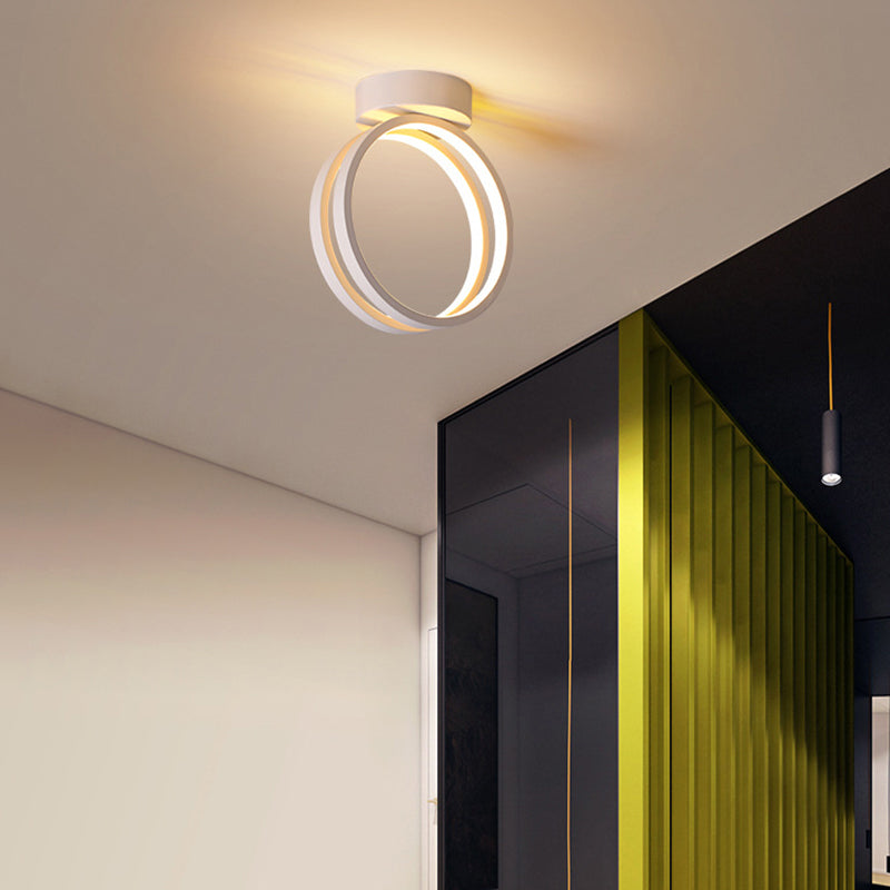 Loop Flush Mount Light Fixture Minimalist Black/White LED Ceiling Lighting in Warm/White/3 Color Light