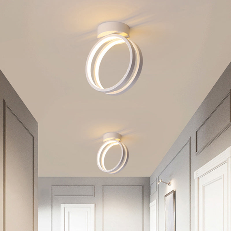 Loop Flush Mount Light Fixture Minimalist Black/White LED Ceiling Lighting in Warm/White/3 Color Light