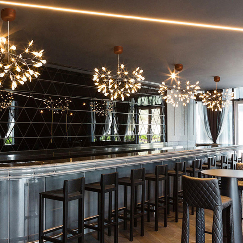 Luces de lámpara de fuego de fuego contemporánea luces de techo de acero inoxidable para sala de estar