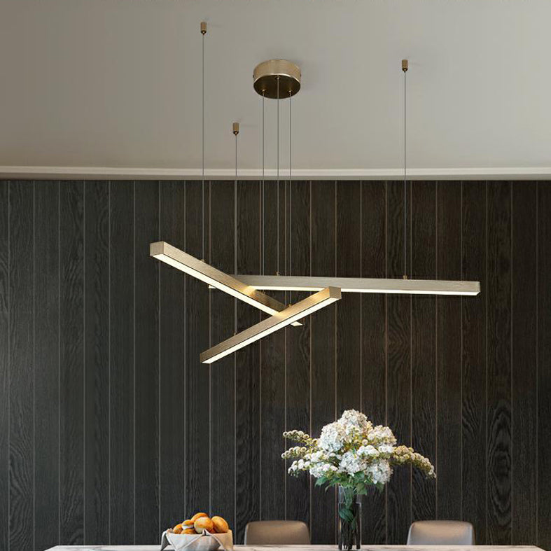 Luce a sospensione lineare a LED d'oro nella moderna singolarità in alluminio lampada appesa regolabile per soggiorno