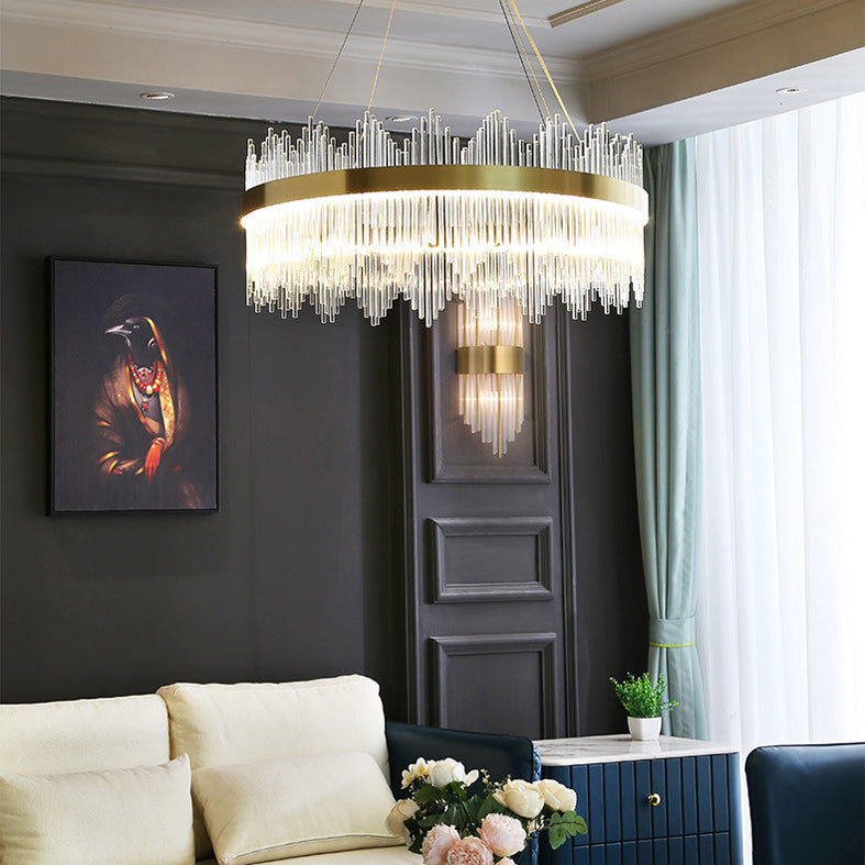 Modern Simplicity Drum Pendant Chandelier Clear Crystal Glass Hanging Light Fixture for Living Room