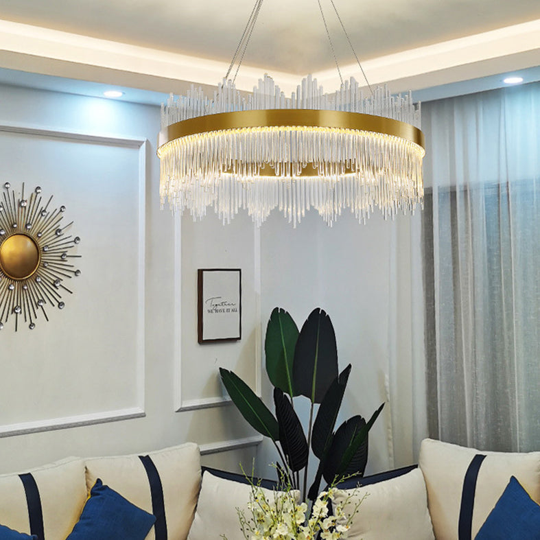 Modern Simplicity Drum Pendant Chandelier Clear Crystal Glass Hanging Light Fixture for Living Room