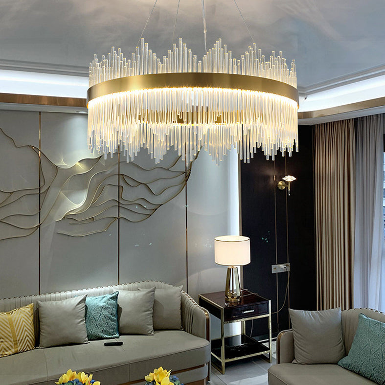 Modern Simplicity Drum Pendant Chandelier Clear Crystal Glass Hanging Light Fixture for Living Room