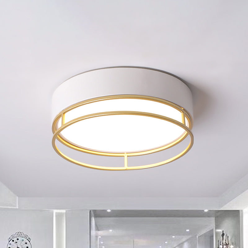 Modernisme Drum Flush Mount Verlichting Metaal Corridor Wit LED Plafond Licht, Warm/White/3 Kleur Licht