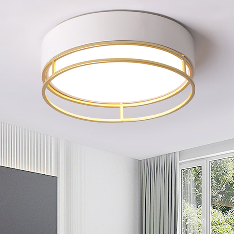 Modernisme Drum Flush Mount Verlichting Metaal Corridor Wit LED Plafond Licht, Warm/White/3 Kleur Licht