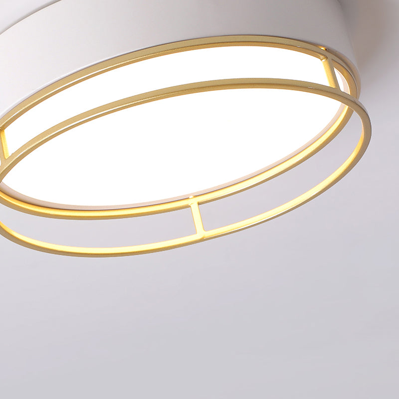Modernisme Drum Flush Mount Verlichting Metaal Corridor Wit LED Plafond Licht, Warm/White/3 Kleur Licht