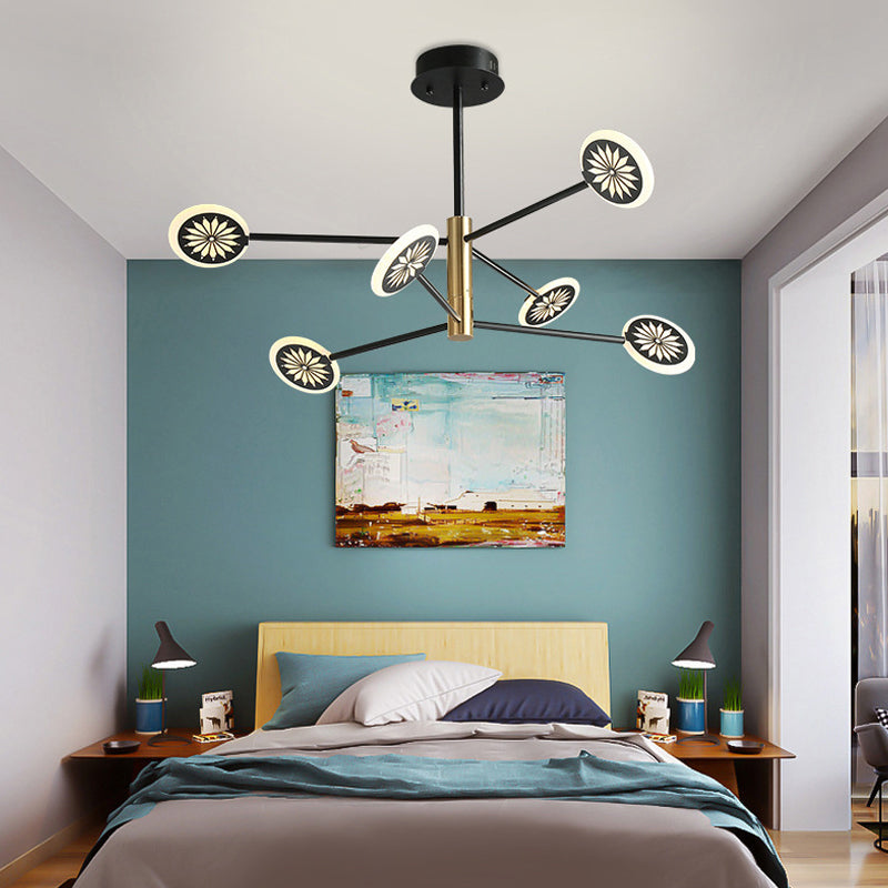 Sputnik Metal Pendant Light Contemporary 6/8 Heads Black Hanging Chandelier Light for Living Room