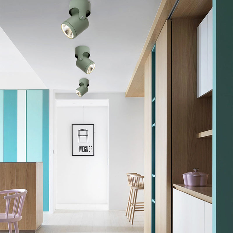 Luz empotrada cilíndrica giratoria estilo macarrón LED con pantalla de metal para dormitorio