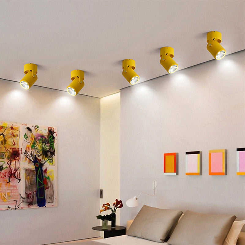 Luz empotrada cilíndrica giratoria estilo macarrón LED con pantalla de metal para dormitorio