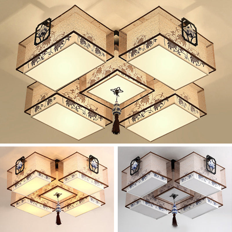 Lámparas de techo empotradas tradicionales de tela de iluminación de montaje empotrado rectangular