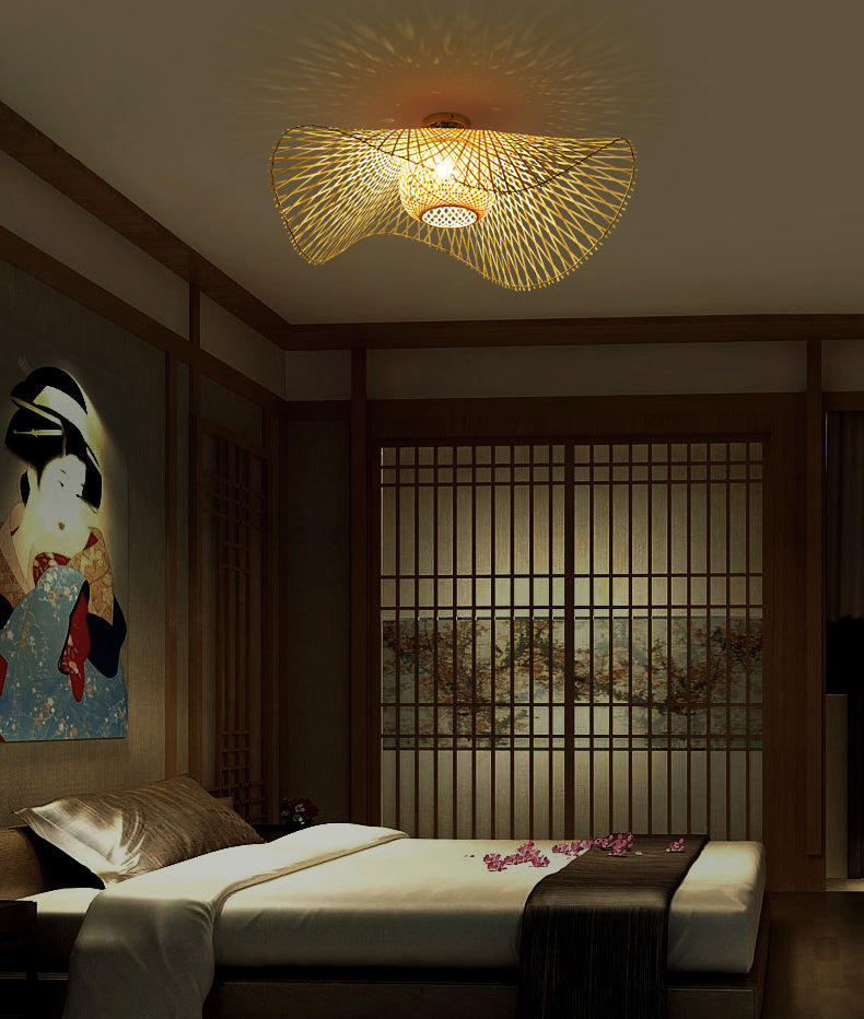 Éclairage semi-encastré à montage japonais Twist Plafonnier semi-encastré en bambou pour salon