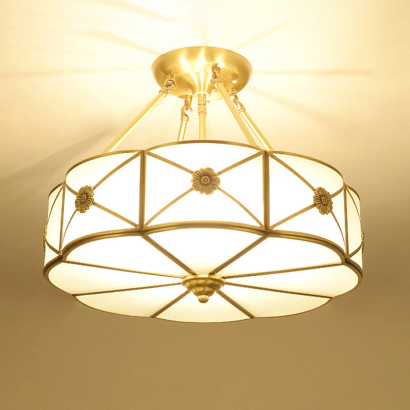 Tambour traditionnel semi-plat Allumage de la crème de crème Verre Semi-Flush Fixation du plafond pour la salle de séjour