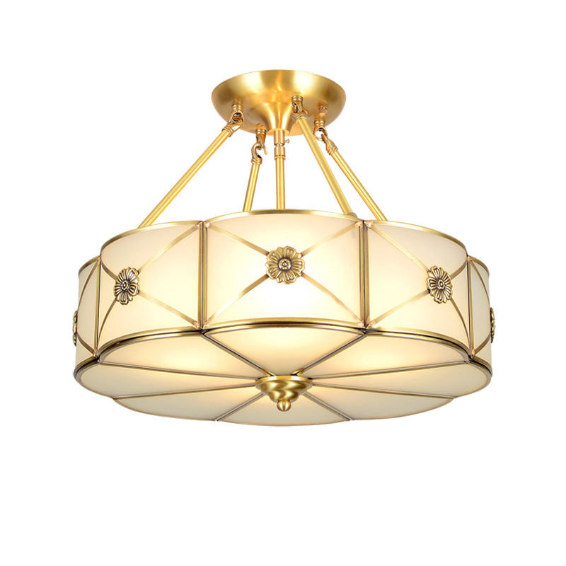 Tambour traditionnel semi-plat Allumage de la crème de crème Verre Semi-Flush Fixation du plafond pour la salle de séjour