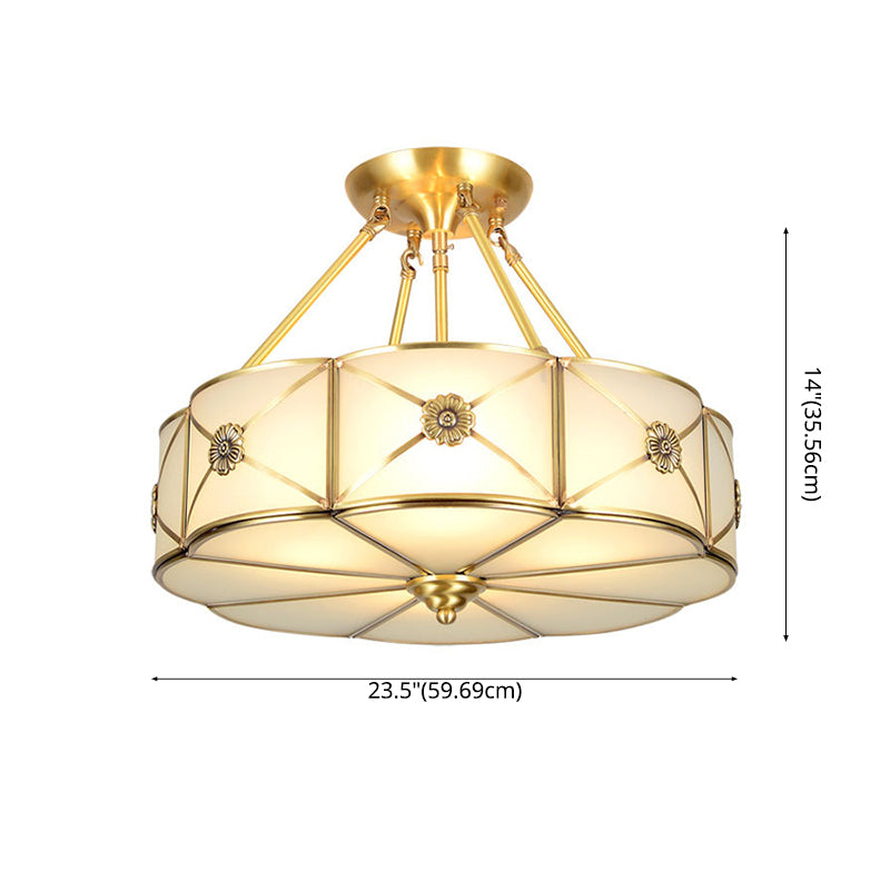 Tambour traditionnel semi-plat Allumage de la crème de crème Verre Semi-Flush Fixation du plafond pour la salle de séjour