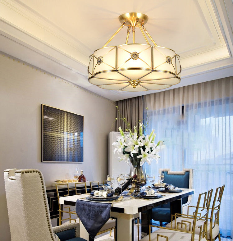 Tambour traditionnel semi-plat Allumage de la crème de crème Verre Semi-Flush Fixation du plafond pour la salle de séjour