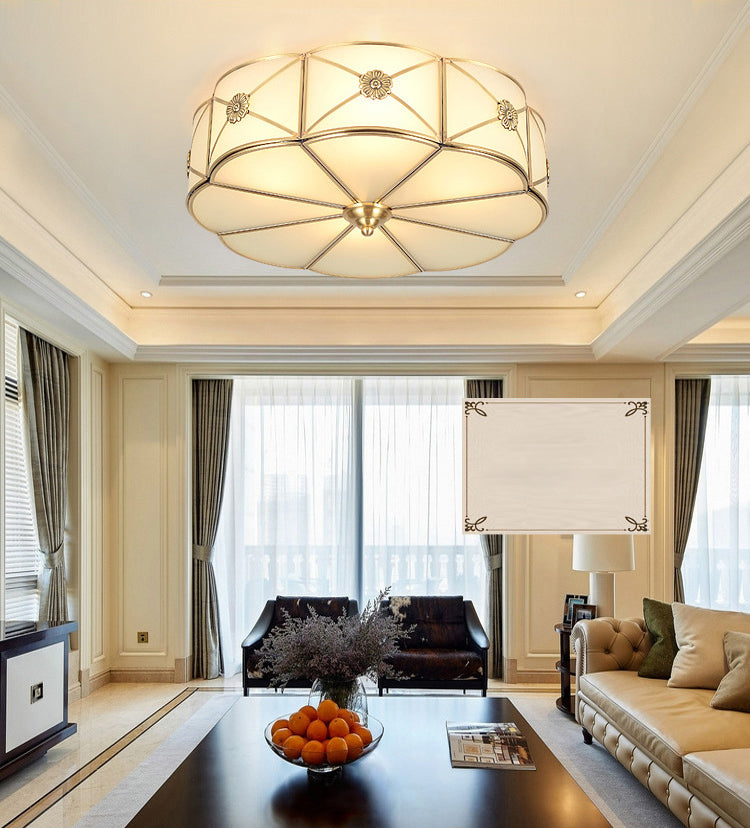 Tambour traditionnel semi-plat Allumage de la crème de crème Verre Semi-Flush Fixation du plafond pour la salle de séjour