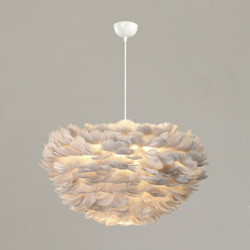 Shaded Bedroom Chandelier Light Fixture Feather Simplistic Ceiling Pendant Light