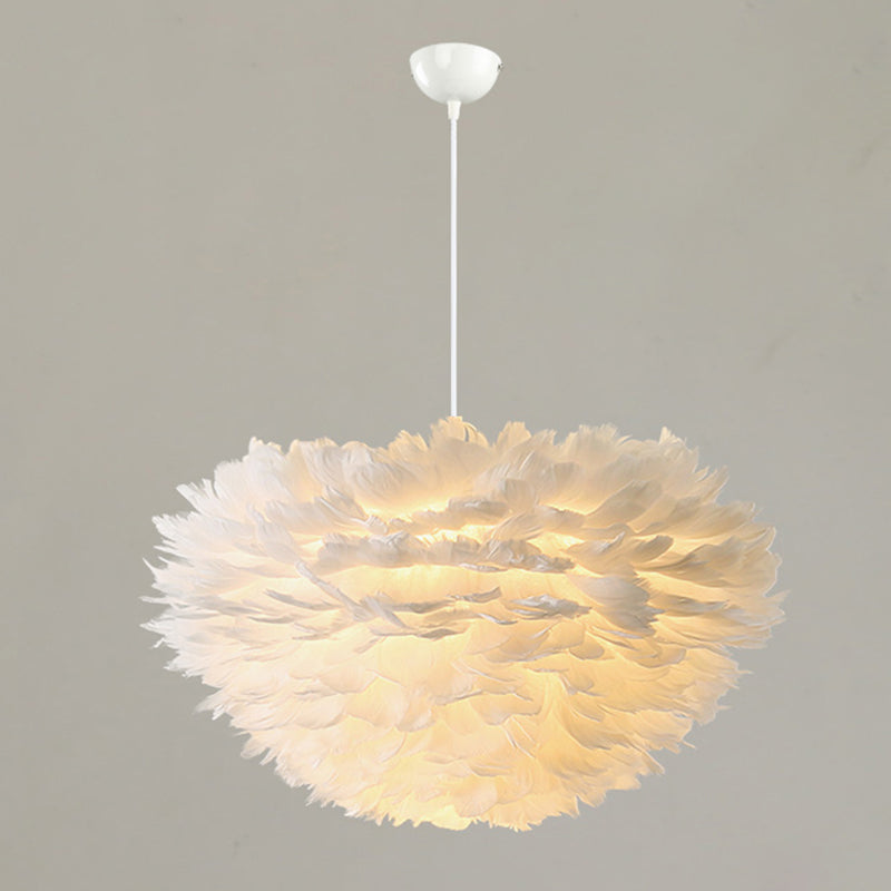 Shaded Bedroom Chandelier Light Fixture Feather Simplistic Ceiling Pendant Light