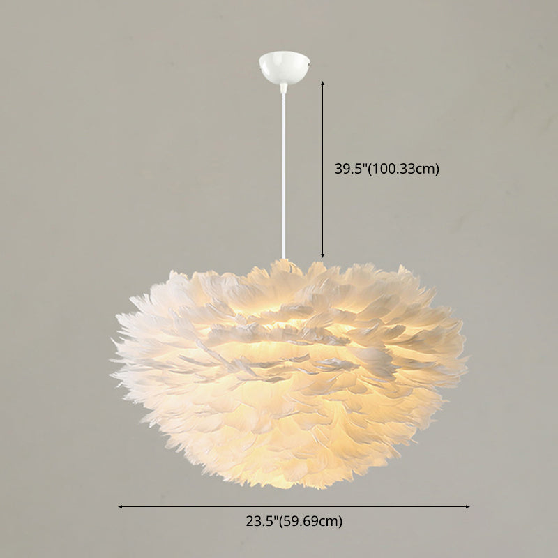 Shaded Bedroom Chandelier Light Fixture Feather Simplistic Ceiling Pendant Light