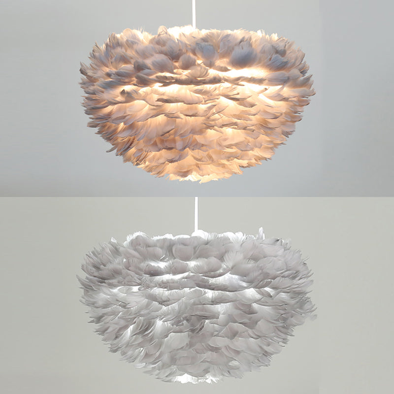 Shaded Bedroom Chandelier Light Fixture Feather Simplistic Ceiling Pendant Light