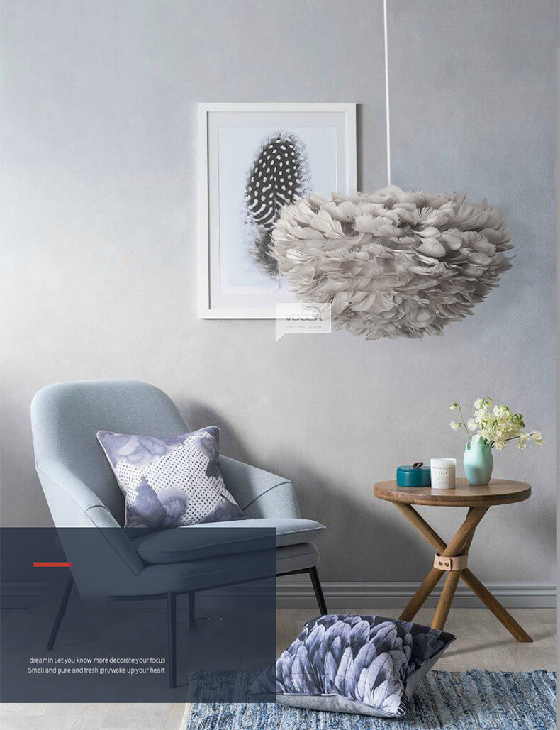 Shaded Bedroom Chandelier Light Fixture Feather Simplistic Ceiling Pendant Light