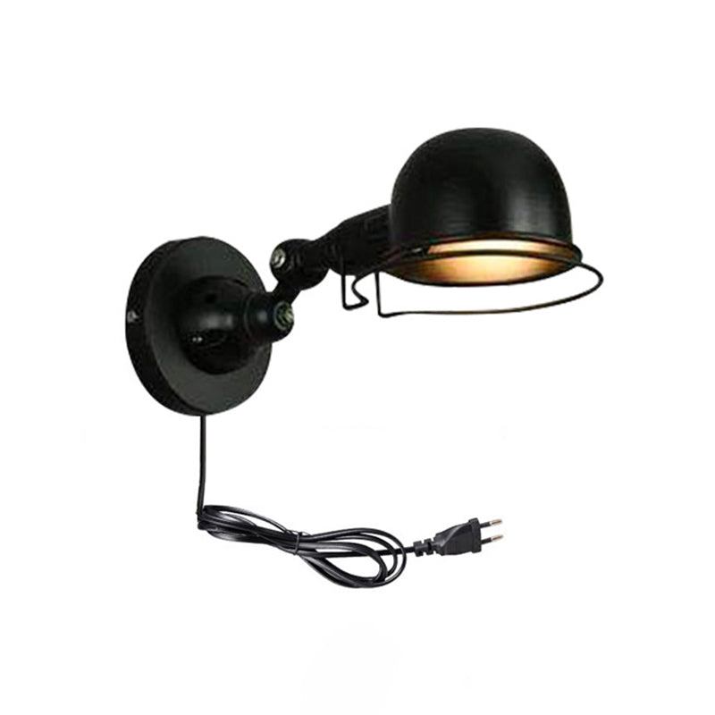 Black Wrought Iron Wall Mount Lamp with Metal Bowl Shade Industrial Style Single Bulb Lighting Fixture for Coffee Shop Bar