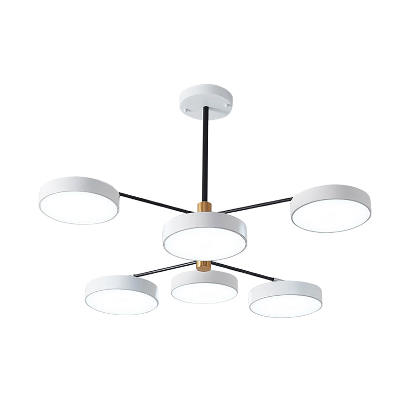 Sala de estar de rama Techo colgante de metal ligero 6 cabezas Iluminación colgante de estilo simple en oro/blanco