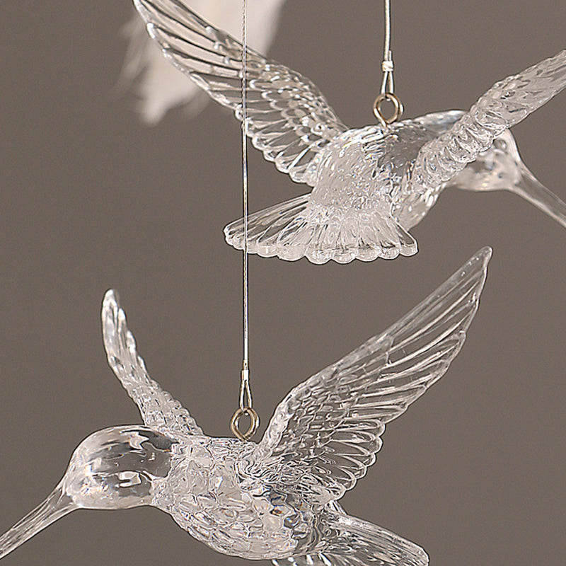 Shaded Ceiling Chandelier Simplistic Feather White Chandelier Light Fixture for Living Room