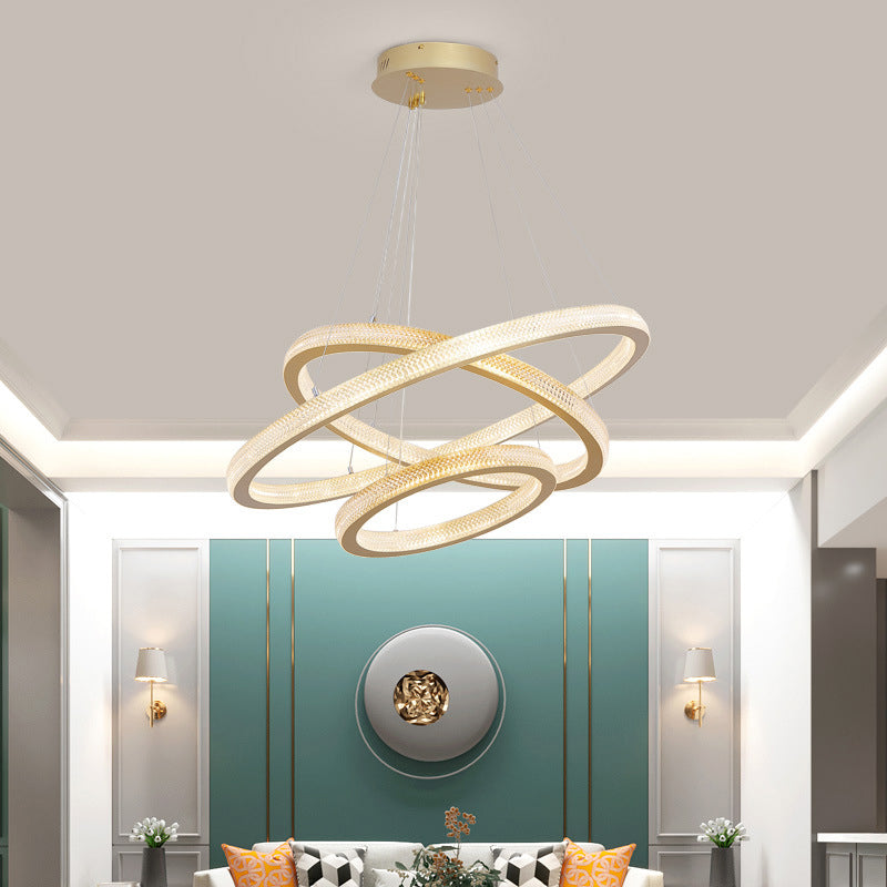 Aluminium Gold LED Hanging Lamp in Modern Luxury Style Circular Acrylic Chandelier for Living Room