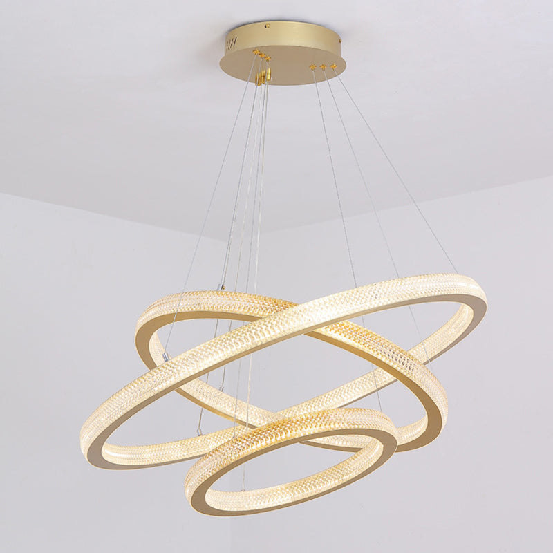 Aluminium Gold LED Hanging Lamp in Modern Luxury Style Circular Acrylic Chandelier for Living Room