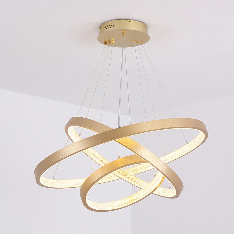 Aluminium Gold LED Hanging Lamp in Modern Luxury Style Circular Acrylic Chandelier for Living Room