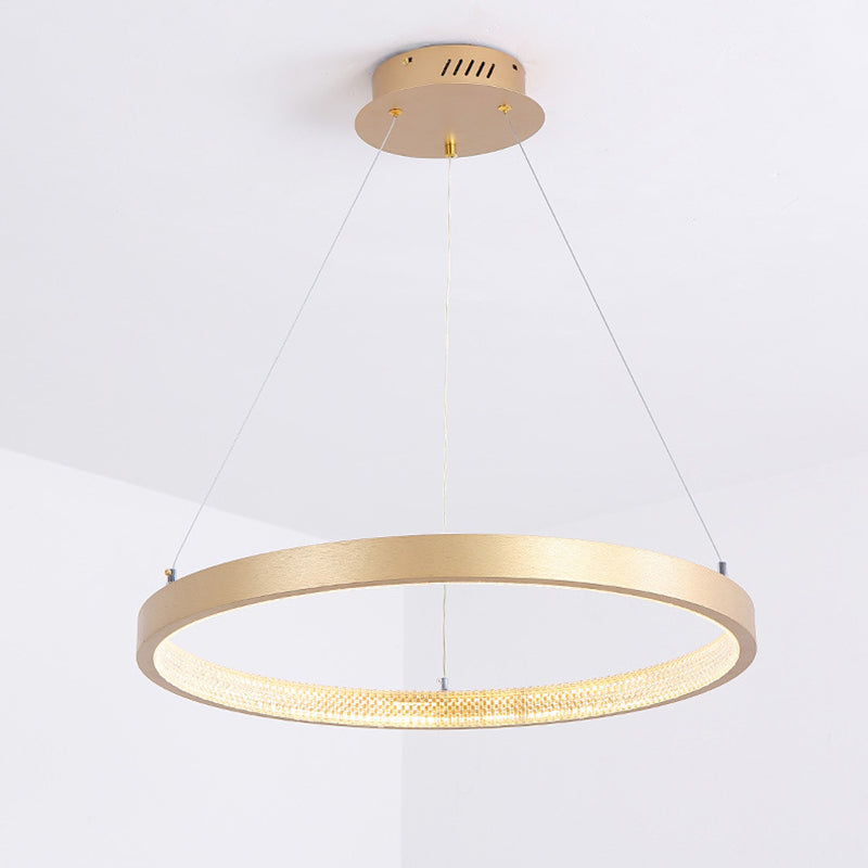 Aluminium Gold LED Hanging Lamp in Modern Luxury Style Circular Acrylic Chandelier for Living Room