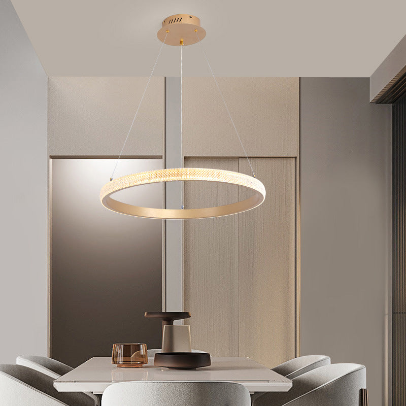 Aluminium Gold LED Hanging Lamp in Modern Luxury Style Circular Acrylic Chandelier for Living Room