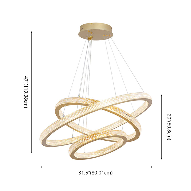 Aluminium Gold LED Hanging Lamp in Modern Luxury Style Circular Acrylic Chandelier for Living Room