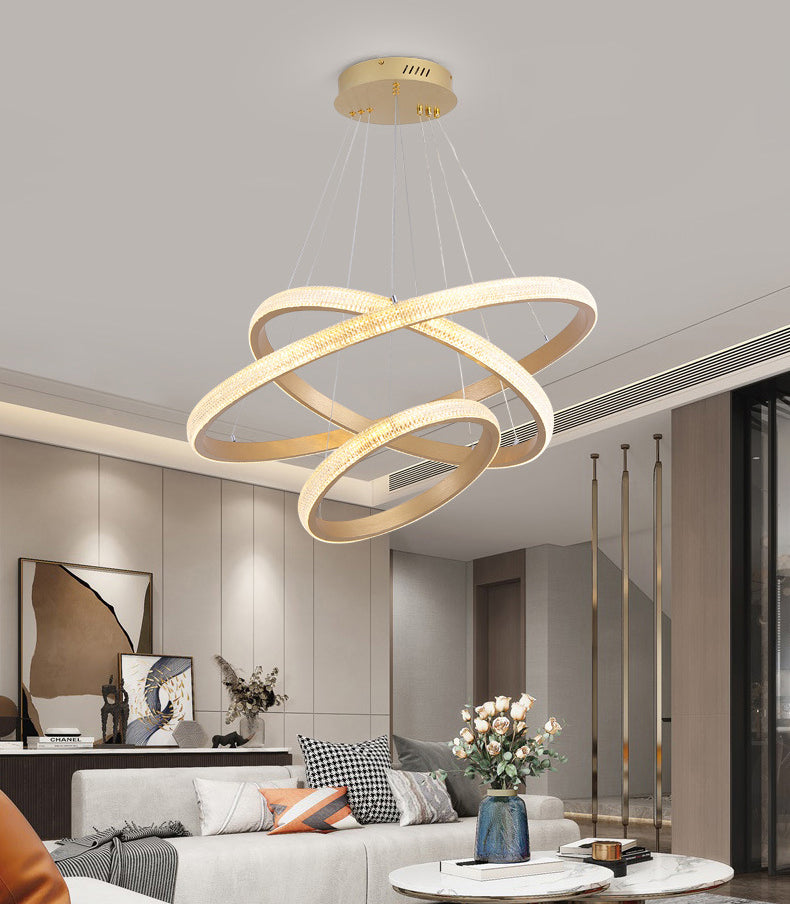 Aluminium Gold LED Hanging Lamp in Modern Luxury Style Circular Acrylic Chandelier for Living Room