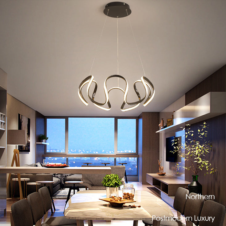 Luz colgante de LED de metal en moderna luz de techo lineal de estilo conciso con sombra de gel de sílice