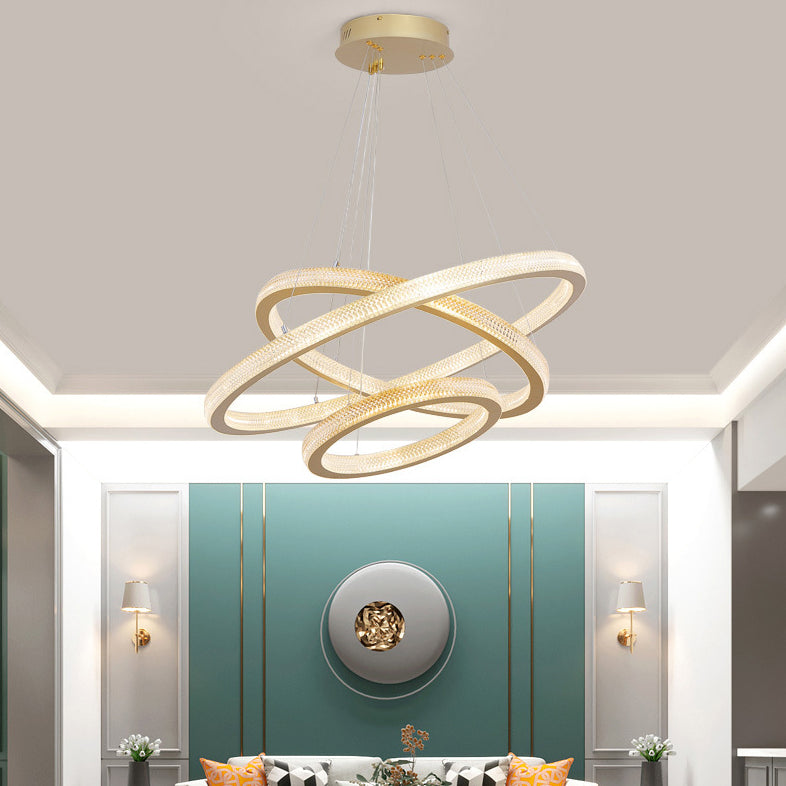 Aluminium Gold LED Hanging Lamp in Modern Luxury Style Circular Acrylic Chandelier for Living Room