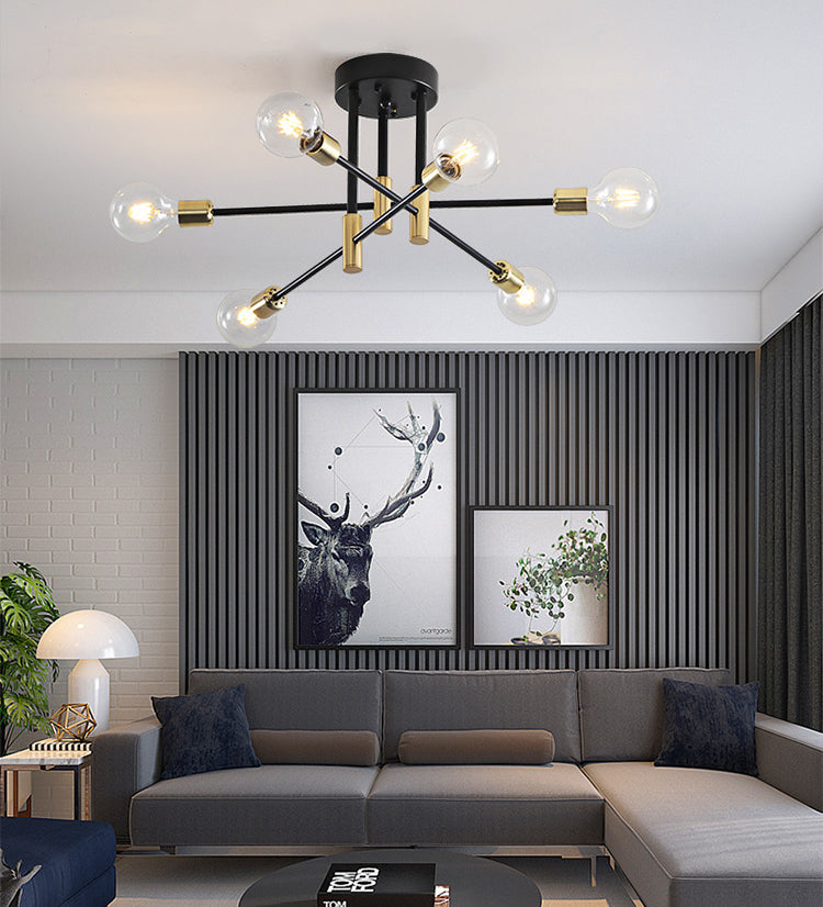 Sputnik Metal Semi Flush Ceiling Lights Modern Living Room Semi Flush Mount Light Fixture