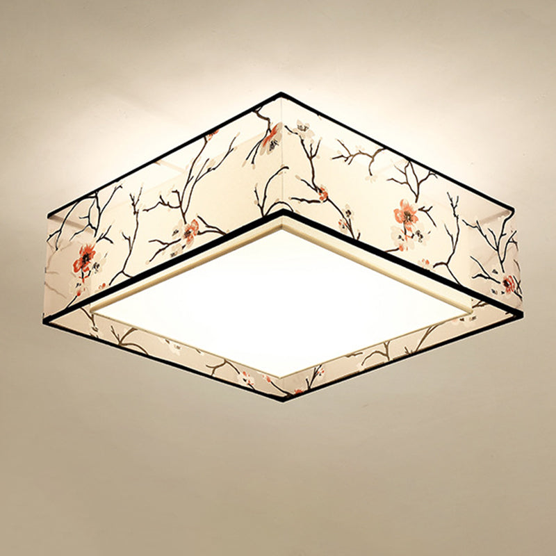Acrylic Geometric Ceiling Light in Traditional Classic Style Wrought Iron Flush Mount with Flax Fabric Shade