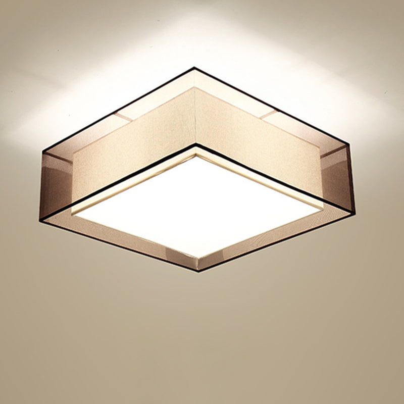 Acrylic Geometric Ceiling Light in Traditional Classic Style Wrought Iron Flush Mount with Flax Fabric Shade