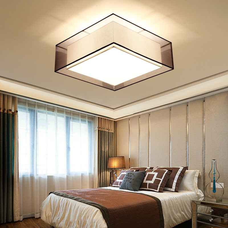Acrylic Geometric Ceiling Light in Traditional Classic Style Wrought Iron Flush Mount with Flax Fabric Shade