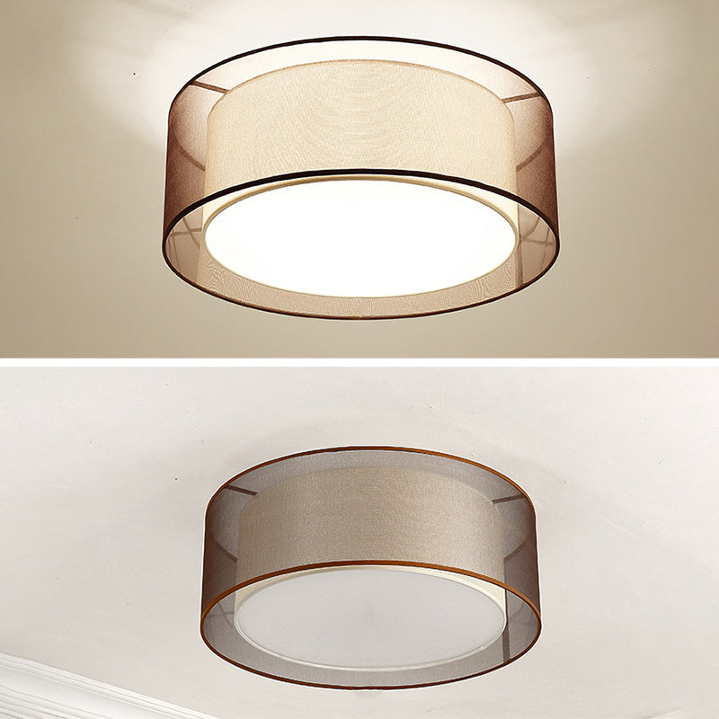 Acrylic Geometric Ceiling Light in Traditional Classic Style Wrought Iron Flush Mount with Flax Fabric Shade